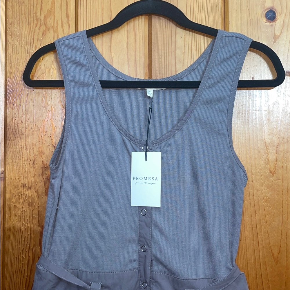 Promesa romper size medium About Time Snap-Front Belted Tank Romper metal gray - Picture 4 of 13